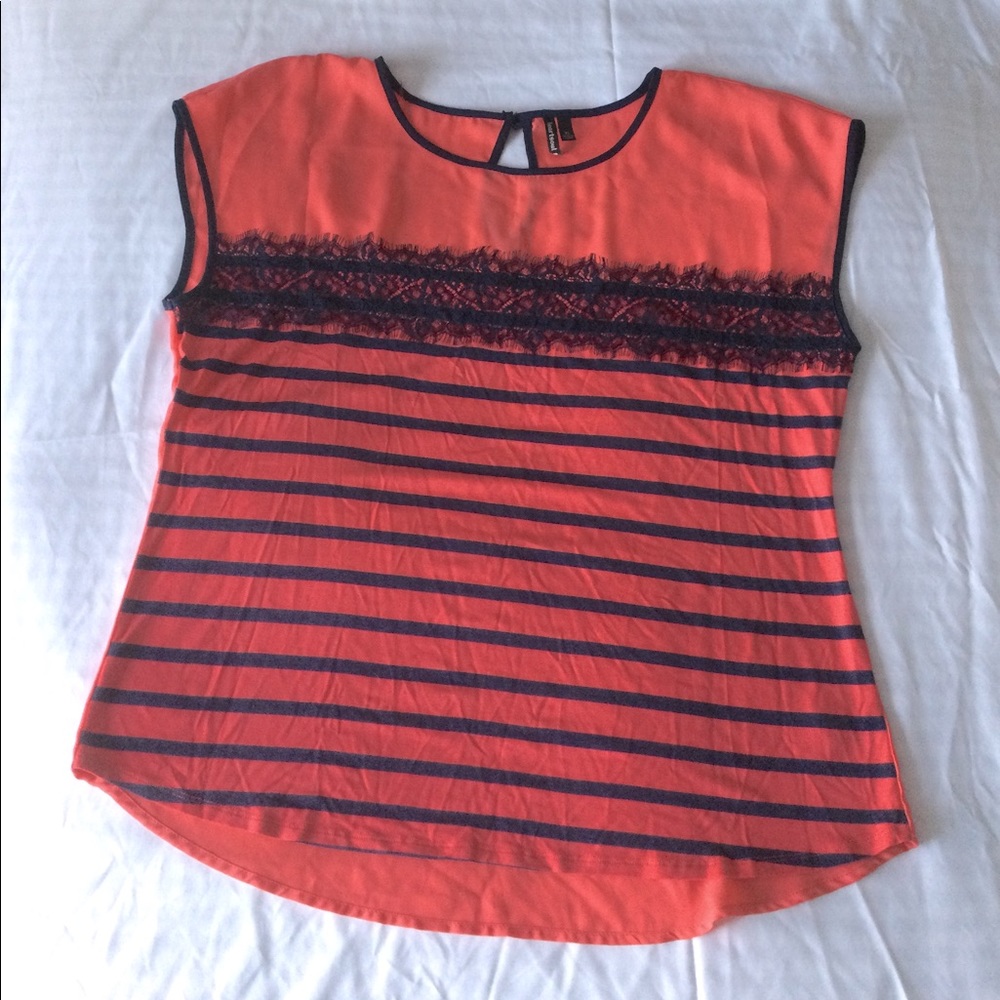 Coral and Navy Blouse